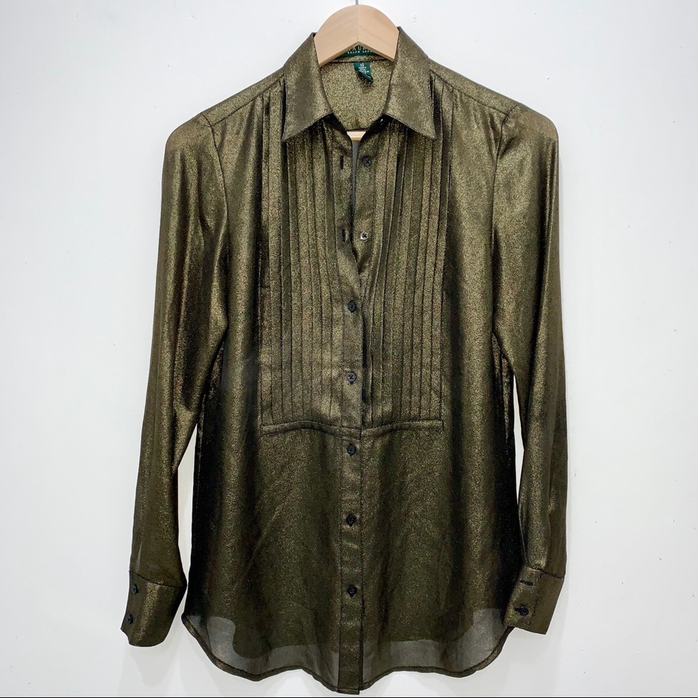 Lauren by Ralph Lauren Metallic Copper Tuxedo top